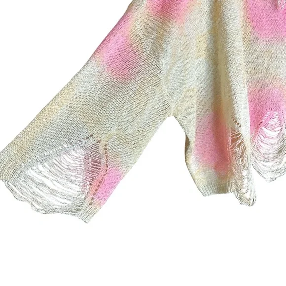 Pink and Cream boho women’s Sweater with hoodie - Picture 4 of 7